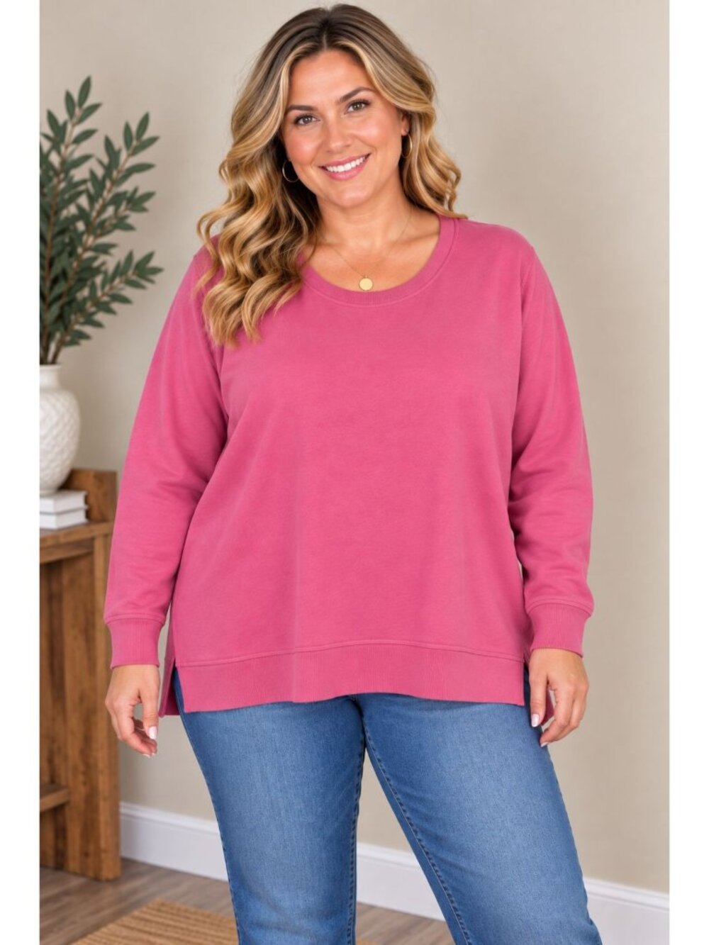 Lands' End Women's Pink Serious Sweats Crewneck Sweatshirt Tunic Size 3X